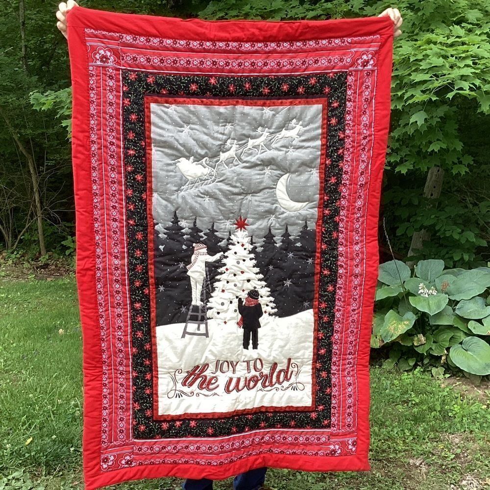 NWT. Hand Crafted  Joy to the World Lap Quilt
